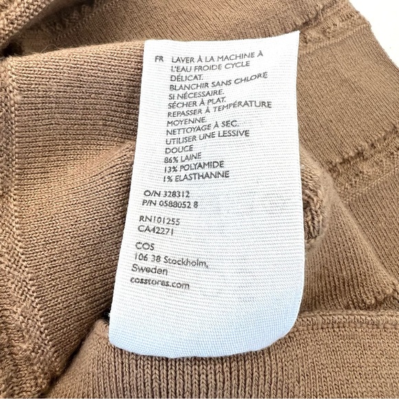 COS Beige Tan / Beige Scallop Pleated Knit Wool Blend Turtleneck Boho Dress Sz S - Picture 15 of 16